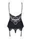 Сатиновий мереживний корсет Obsessive 810-COR-1 babydoll & thong L/XL, чорний, корсет, танга