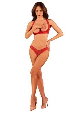 Комплект белья Obsessive Lacelove cupless 2-pcs set XL/2XL Red, открытый доступ, открытая грудь