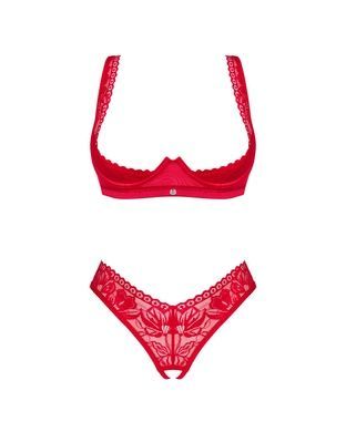 Комплект белья Obsessive Lacelove cupless 2-pcs set XL/2XL Red, открытый доступ, открытая грудь