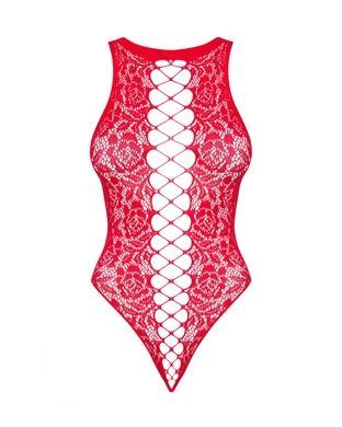 Ажурний бодістокінг із ефектом шнурівки Obsessive B120 teddy red S/M/L, червоний
