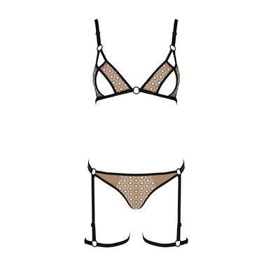 Эротический комплект нижнего белья Passion GABI SET S/M beige, трусики с гартерами