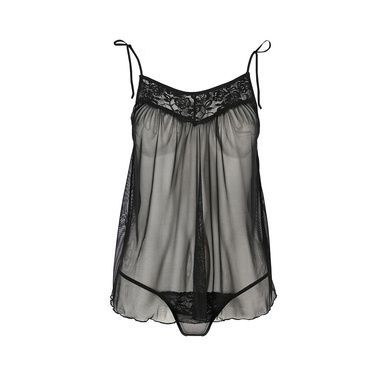 Пеньюар прозрачный беби долл. Passion MELANIA CHEMISE S/M, black, трусики, на тонких бретелях