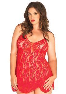 Мереживна жіноча сорочка бебі-дол Leg Avenue Rose Lace Queen Size червона
