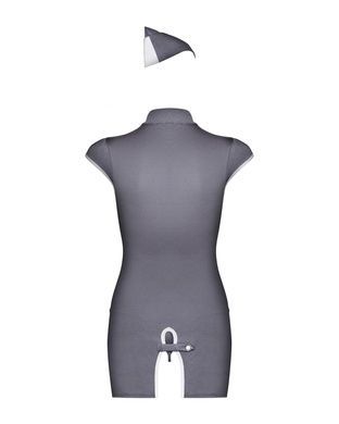 Еротичний костюм стюардеси Obsessive Stewardess 3 pcs costume grey L/XL, сірий, сукня, стрінги, піло