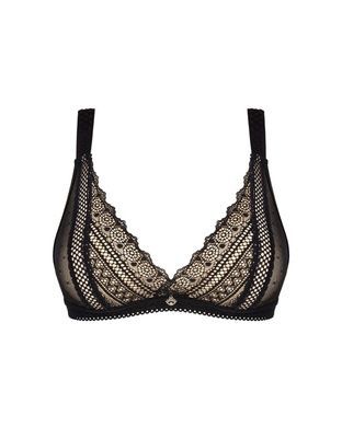 (SALE) Мереживний бюстгальтер із трикутною чашкою Obsessive Estiqua bra M/L, чорний, широкі лямки