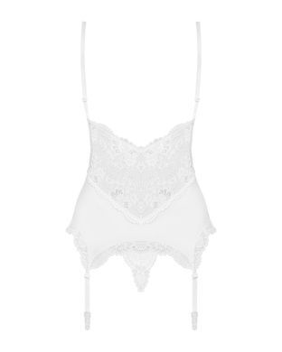 Сатиновий мереживний корсет Obsessive 810-COR-2 babydoll & thong L/XL, білий, корсет, танга