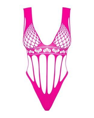 Сетчатый бодистокинг с продольными вырезами Obsessive B121 teddy S/M/L, розовый