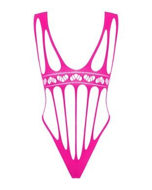 Сетчатый бодистокинг с продольными вырезами Obsessive B121 teddy S/M/L, розовый