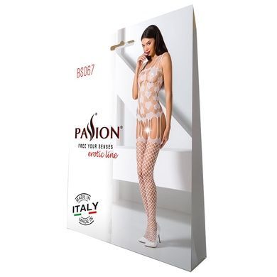 Бодистокинг Passion BS067 white, комбинезон, имитация чулок и топа на бретелях One Size