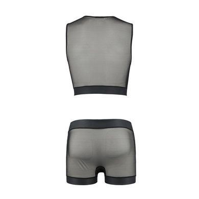 Комплект мужского белья на шнуровке Passion 053 SET WILLIAM XXL/XXXL Black, жилет, боксеры