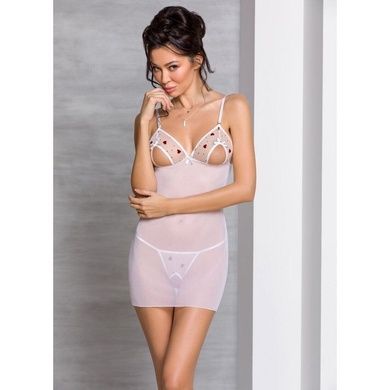Пеньюар с вырезами на груди, стринги Passion LOVELIA CHEMISE S/M, white