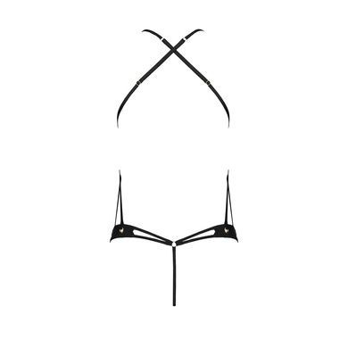 Боді з відкритим доступом Passion TASMINA BODY L/XL black, екошкіра, шнурівки, ажурні мережива