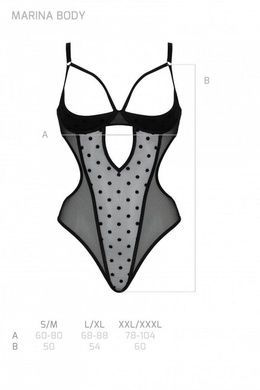 Еротичне боді Passion MARINA BODY, XXL/XXXL, black, з відкритими чашками