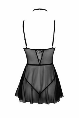 Прозрачная эротическая рубашка беби-долл с кружевным лифом Noir Handmade Первый поцелуй S/M черная