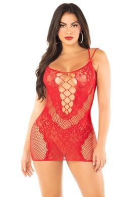Сексуальное мини-платье сетка с кружевом и двойными бретелями Leg Avenue One Size красная