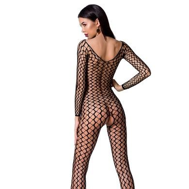 Бодистокинг Passion BS068 black, комбинезон, крупная сетка, длинный рукав One Size