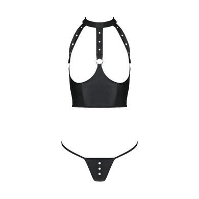 Комплект белья с открытой грудью Passion GENEVIA SET WITH OPEN BRA L/XL black, корсет, стринги