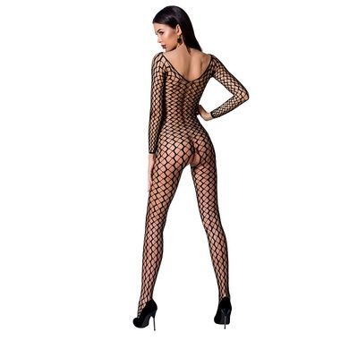 Бодистокинг Passion BS068 black, комбинезон, крупная сетка, длинный рукав One Size