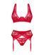 Комплект білизни Obsessive Lacelove cupless 3-pcs set M/L Red, бюстгальтер, стрінги, пояс для панчіх