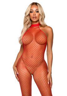Еротичний сітчастий бодістокінг Leg Avenue Racer neck bodystocking Red