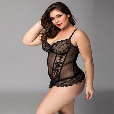 Кружевной корсет JSY &laquo;Сексуальная Белла&raquo; Plus Size Black, мелкая сетка, гипюр, чашки с косточками