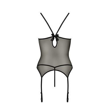 Корсет с пажами Passion MELANIA CORSET S/M, black, трусики, полупрозрачный