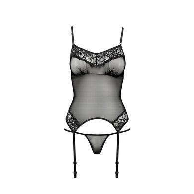 Корсет с пажами Passion MELANIA CORSET S/M, black, трусики, полупрозрачный