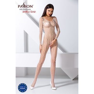 Бодистокинг Passion BS068 white, комбинезон, крупная сетка, длинный рукав One Size