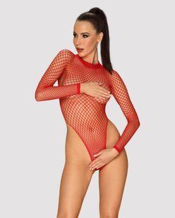 Сітчастий бодістокінг із довгим рукавом Obsessive B126 teddy red XL/XXL, червоний