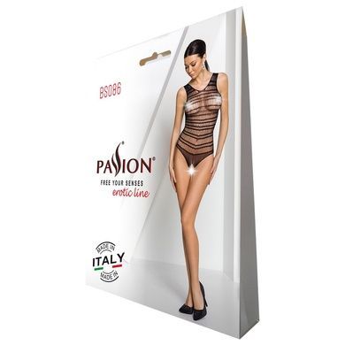 Бодістокінг з доступом Passion BS086 black, вертикальна сітка, виріз на спинці One size
