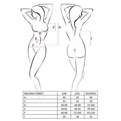 Корсет с пажами Passion MELANIA CORSET XXL/XXXL, black, трусики, полупрозрачный