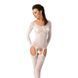 Бодистокинг Passion BS055 white, комбинезон, имитация чулок и пояса, длинный рукав, закрытое плечо S/M/L