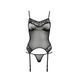 Корсет с пажами Passion MELANIA CORSET XXL/XXXL, black, трусики, полупрозрачный