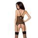 Корсет с пажами Passion MELANIA CORSET XXL/XXXL, black, трусики, полупрозрачный