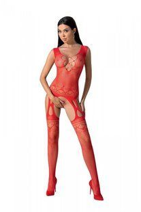 Бодістокінг з плетінням на грудях Passion BS099 One Size, red, відкритий доступ, імітація підв&rsquo;язок