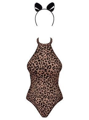 Эротический костюм леопарда Obsessive Leocatia teddy XXL, боди, обруч с ушками