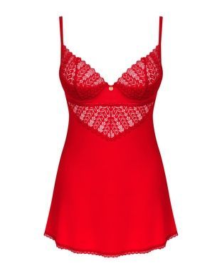 Пеньюар Obsessive Ingridia chemise & thong XL/2XL, красный, сорочка, стринги