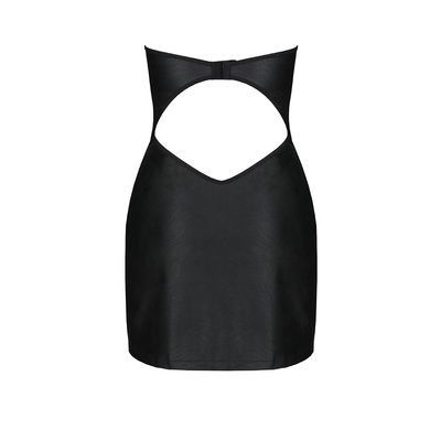 Мини платье из экокожи Passion CELINE CHEMISE S/M, black, шнуровка, трусики в комплекте