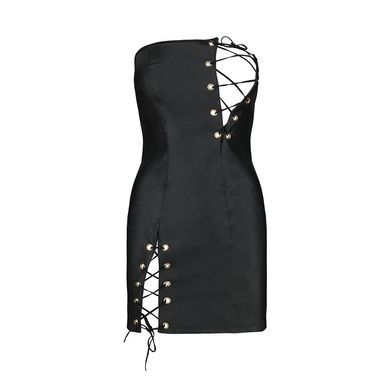 Мини платье из экокожи Passion CELINE CHEMISE S/M, black, шнуровка, трусики в комплекте