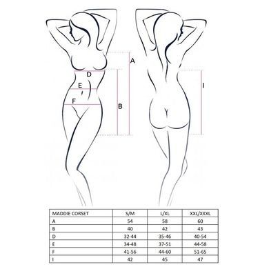 Корсет-сорочка с пажами Passion MADDIE CORSET XXL/XXXL, black, трусики