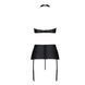 Комплект из экокожи Passion NANCY SET 6XL/7XL black, имитация шнуровки, топ, пояс для чулок