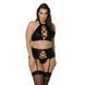 Комплект из экокожи Passion NANCY SET 6XL/7XL black, имитация шнуровки, топ, пояс для чулок