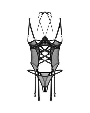 Корсет Obsessive Dominna cupless corset & crotchless thong L/XL, Черный