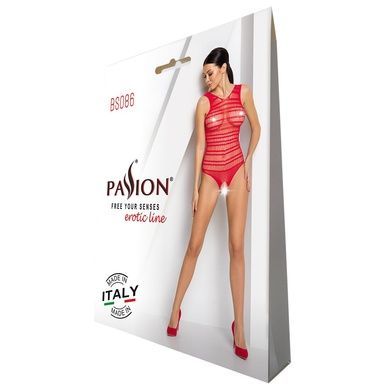 Бодістокінг з доступом Passion BS086 red, вертикальна сітка, виріз на спинці One size