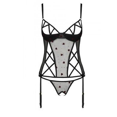 Корсет с подвязками, стринги Passion LOVELIA CORSET XXL/XXXL, black