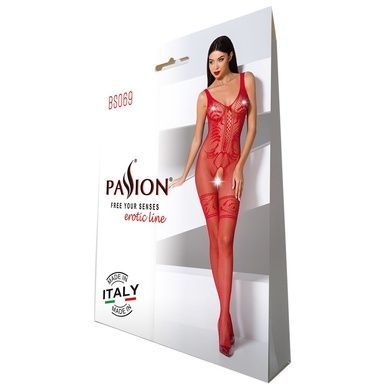 Бодистокинг Passion BS069 red, комбинезон, имитация чулок и боди One Size