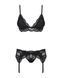 Мереживний комплект білизни Obsessive 810-SEG-1 S/M Black, бюстгальтер, стрінги, пояс для панчіх