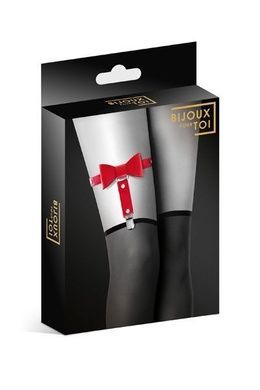 Гартер на ногу Bijoux Pour Toi - WITH BOW Red, сексуальна підв'язка з бантиком, екошкіра
