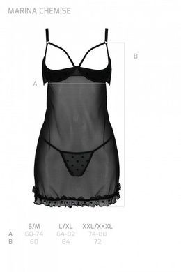 Эротический пеньюар Passion MARINA CHEMISE, L/XL, black