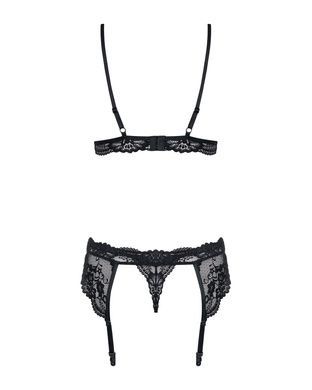 Кружевной комплект белья Obsessive 810-SEG-1 L/XL Black, бюстгальтер, стринги, пояс для чулок